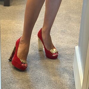 Red suede hight heels